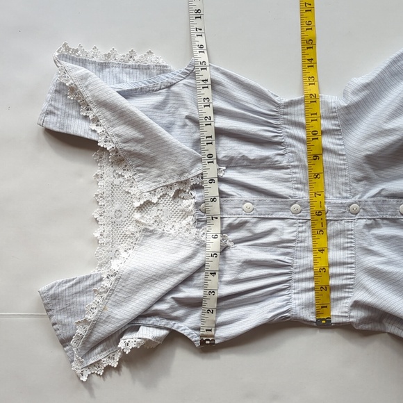 Vintage Gunne Sax Lace Crochet Striped Prairie Dress 7 Blue White - Picture 14 of 16